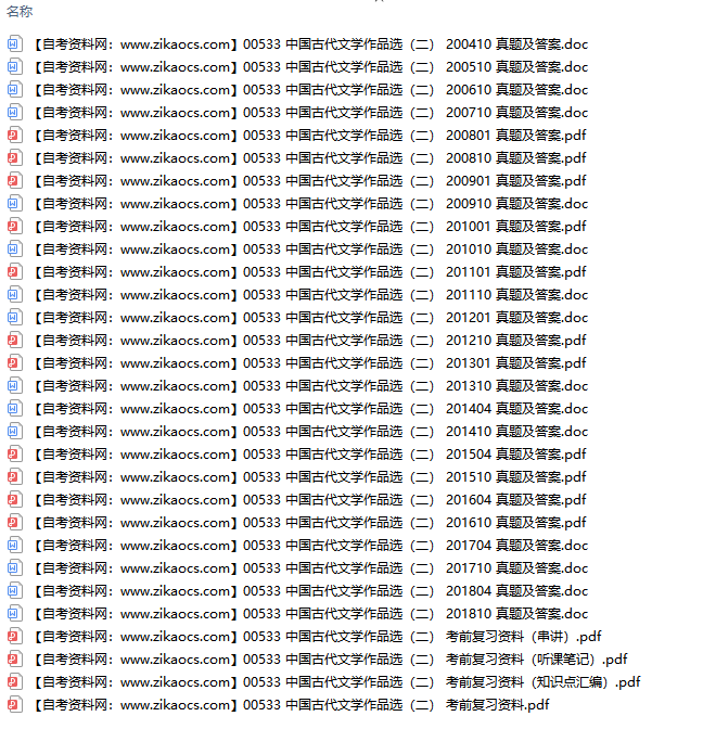 00533中国古代文学作品选二自考历年真题及答案汇总（附考试重点资料）