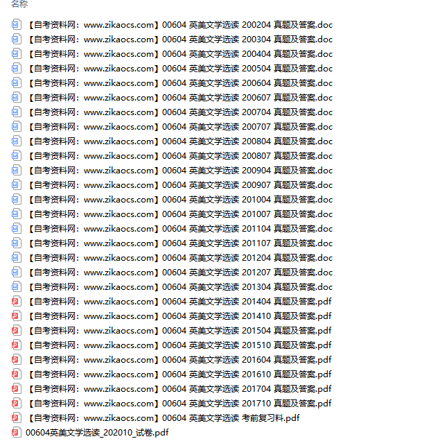 00604英美文学选读自考历年真题及答案汇总（附考试重点资料）