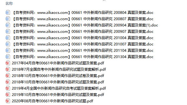 00661中外新闻作品研究自考历年真题及答案汇总
