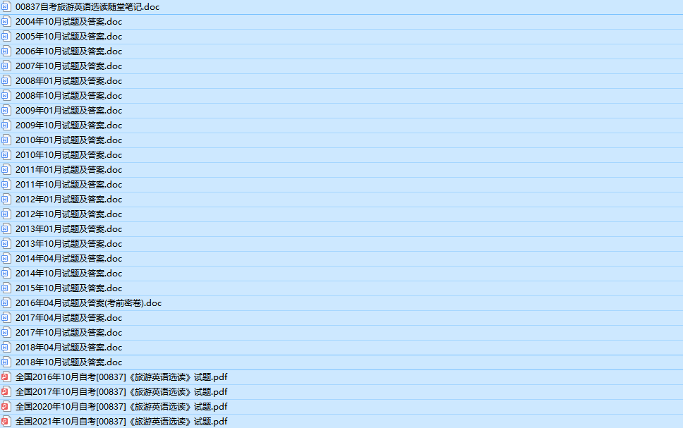 自考00837旅游英语选读历年真题及答案（持续更新中）