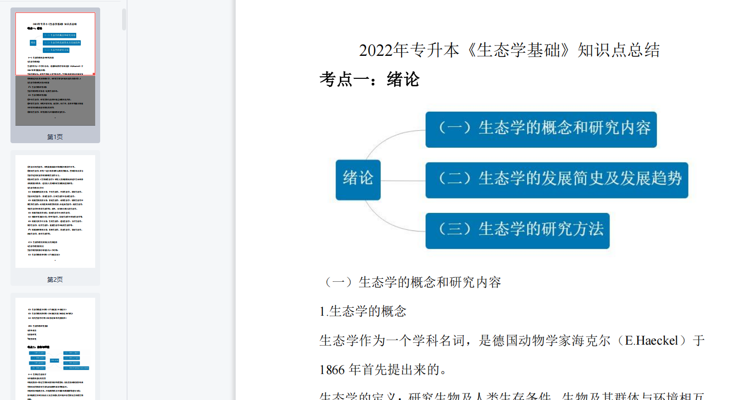 2022年成人高考专升本科【生态学基础】考试复习冲刺资料